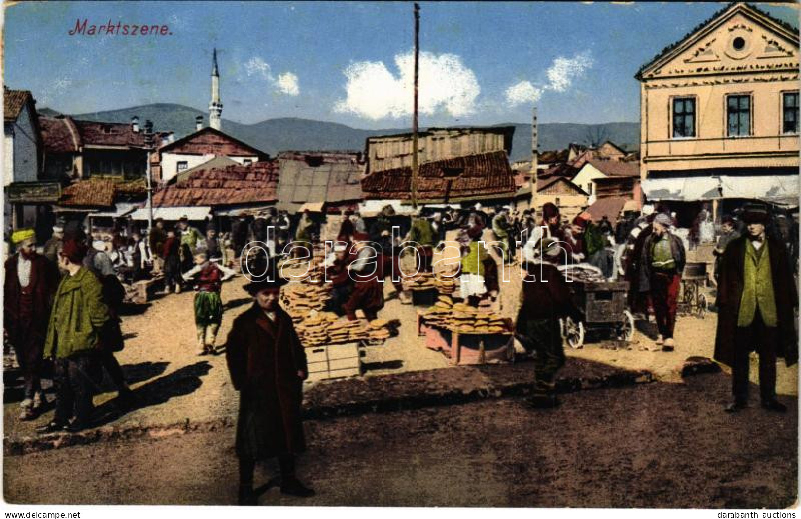 T2 1914 Sarajevo, Marktszene / Market + "K. Und K. MILIT. POST SARAJEVO" - Ohne Zuordnung