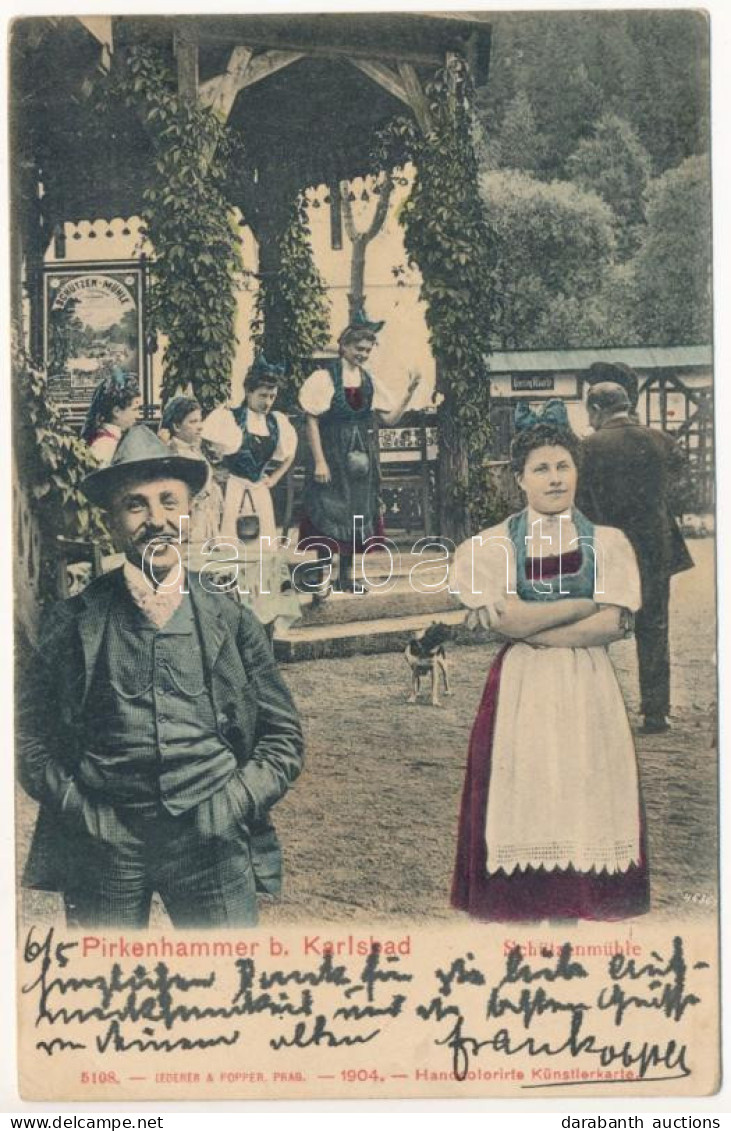 T2/T3 1905 Brezová, Pirkenhammer (Karlovy Vary, Karlsbad); Schützenmühle. Lederer & Popper / Restaurant Garden. Montage  - Ohne Zuordnung