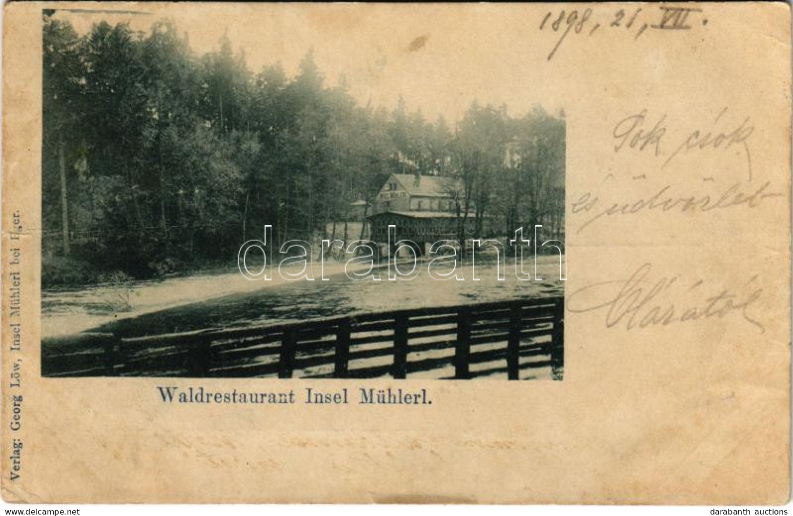 T3/T4 1898 (Vorläufer) Cheb, Eger; Waldrestaurant Insel Mühlerl / Forest Restaurant. Verlag Georg Löw (wet Damage) - Non Classés