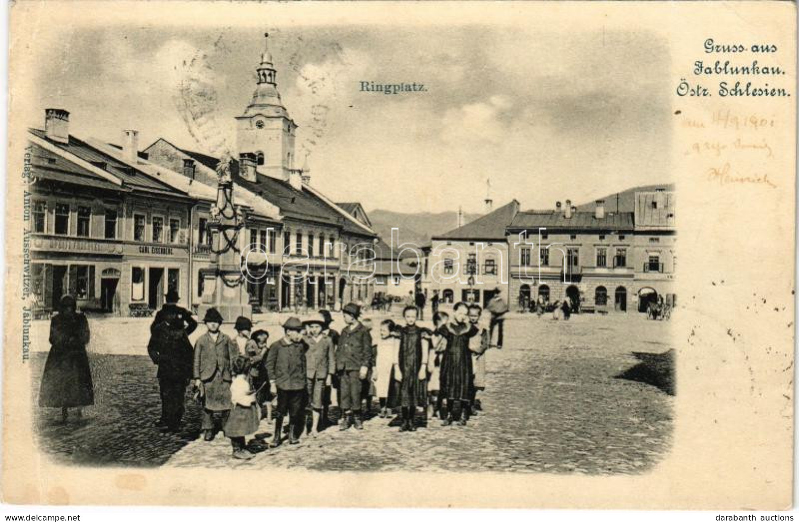 * T3 1901 Jablunkov, Jablunkau; Ringplatz. Verlag Anton Ausschwitzer / Square, Shops Of Moritz Fraenkel, Carl Eisenberg, - Unclassified