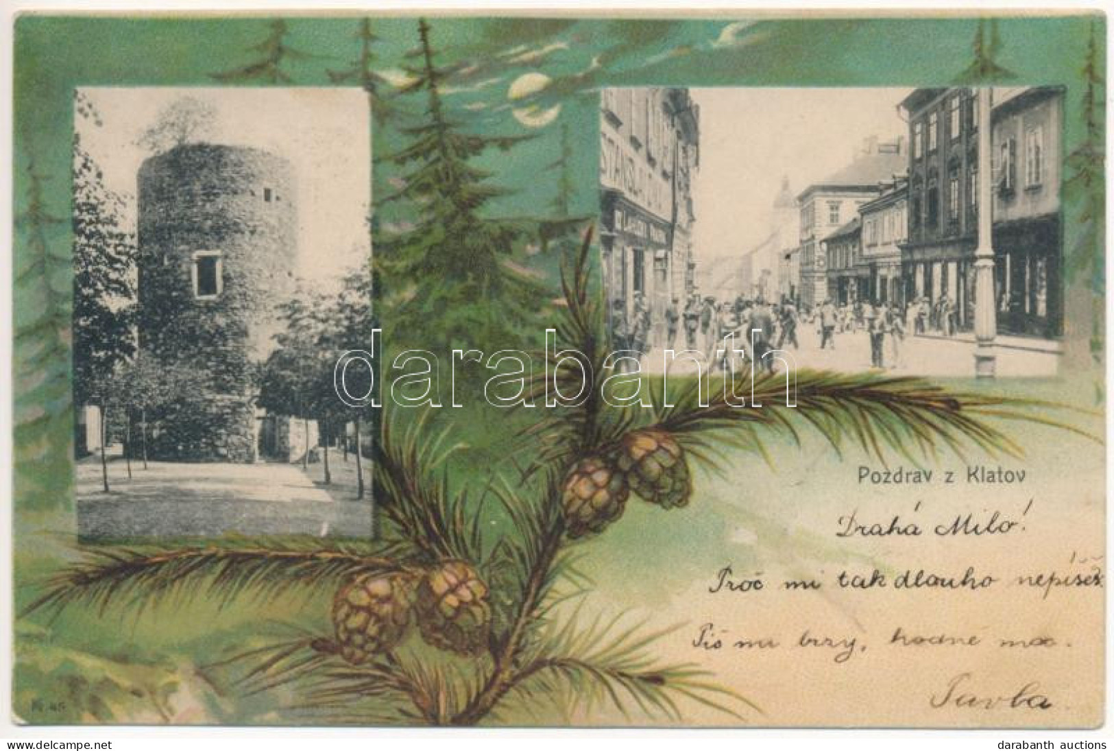 * T2/T3 1901 Klatovy, Tower, Street, Shop Of Stanislav Zyka. Josef Cejka Art Nouveau Litho (fl) - Non Classés