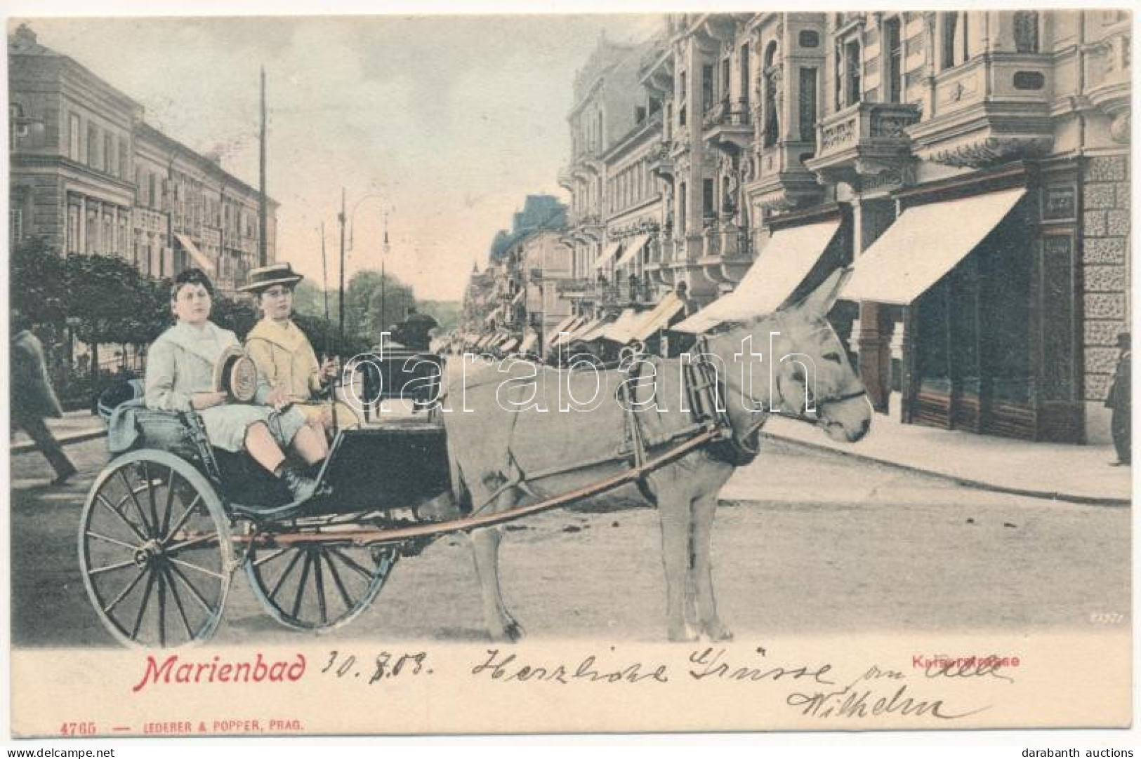 * T2/T3 1903 Mariánské Lázne, Marienbad; Kaiserstrasse. Lederer & Popper / Street. Montage With Donkey Cart (gluemark) - Zonder Classificatie