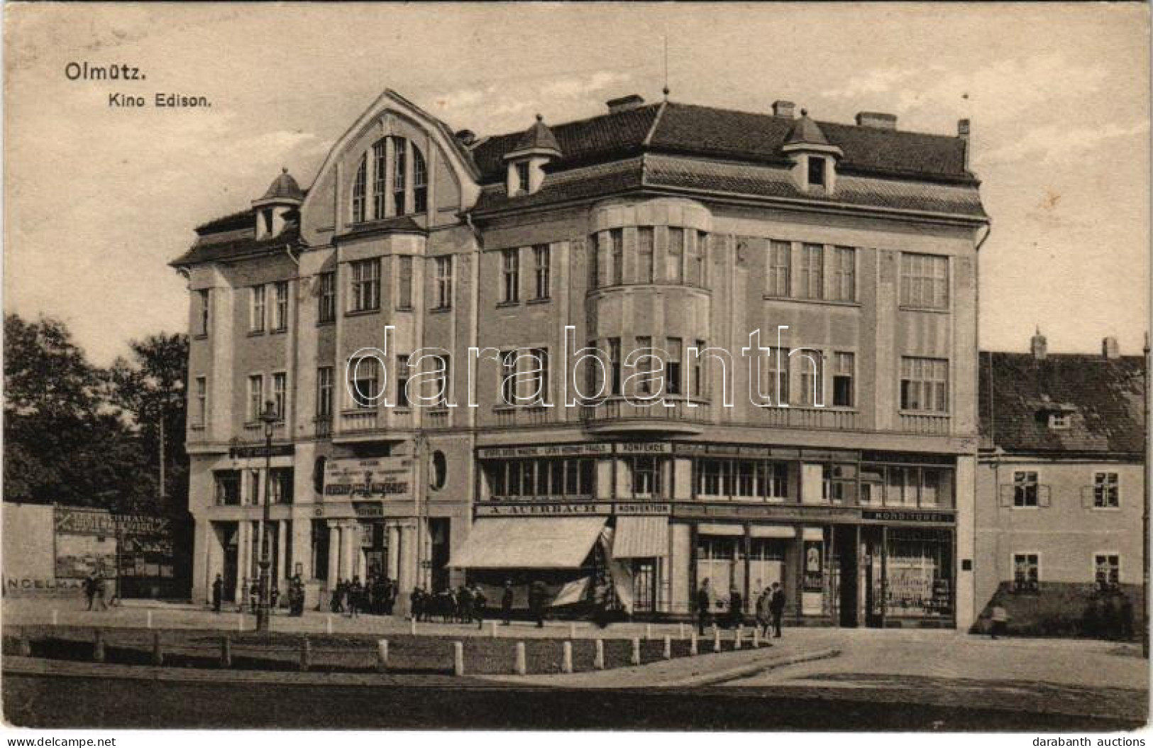 T2/T3 1915 Olomouc, Olmütz; Kino Edison, A. Auerbach Konfektion, Willy Weise Konditorei / Cinema, Shops, Confectionery ( - Zonder Classificatie