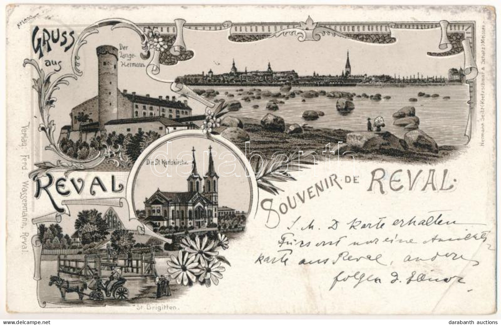 T3/T4 1898 (Vorläufer) Tallinn, Reval; Der Lange-Hermann, Die St. Karlskirche, St. Brigitten. Art Nouveau, Floral, Litho - Ohne Zuordnung