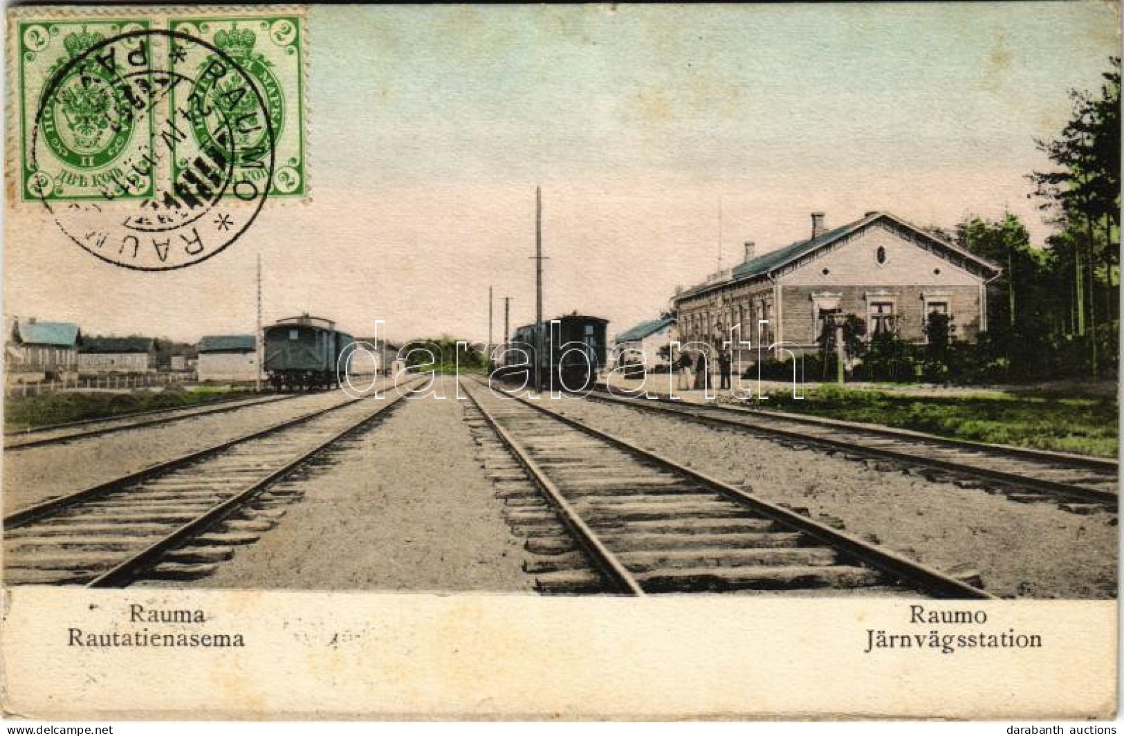 T2/T3 1909 Rauma, Raumo; Rautatienasema / Järnvägsstation / Railway Station, Train (fl) - Ohne Zuordnung