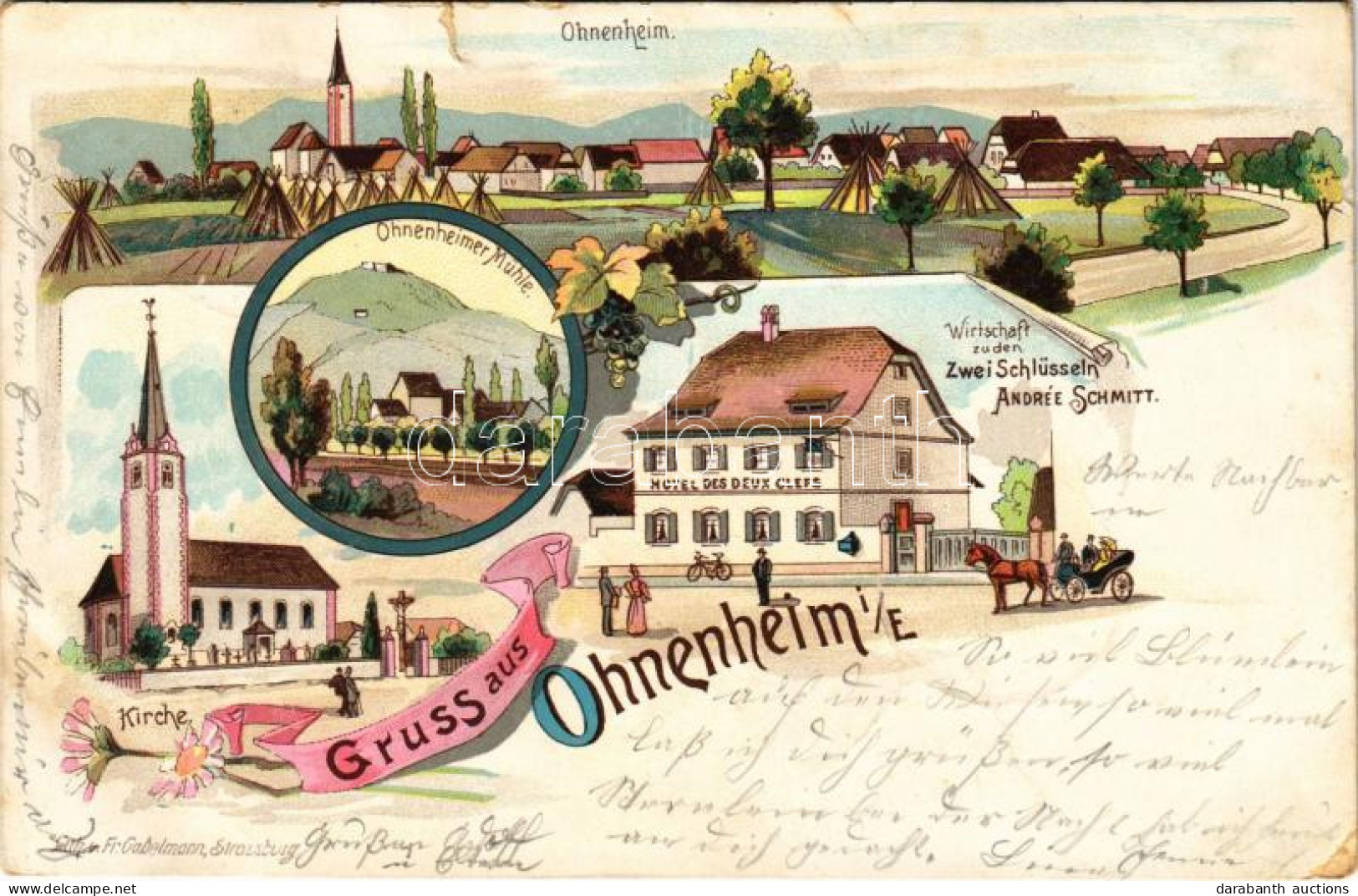 T3 1902 Ohnenheim, Kirche, Wirtschaf Zu Den Zwei Schüsseln (Andrée Schmitt), Ohnenheimer Mühle / General View, Church, M - Non Classés