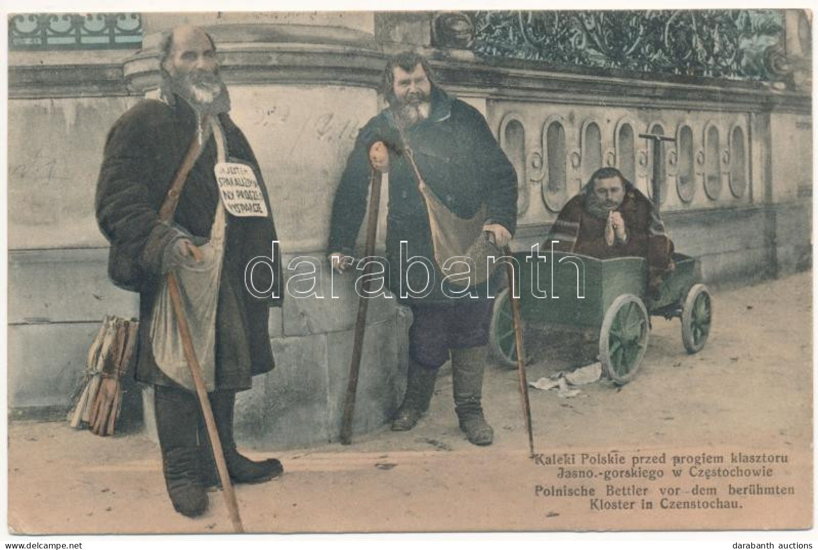 T2 1916 Czestochowa, Czenstochau; Kaleki Polskie Przed Progiem Klasztoru Jasno.-gorskiego / Polish Disabled Beggars At T - Ohne Zuordnung