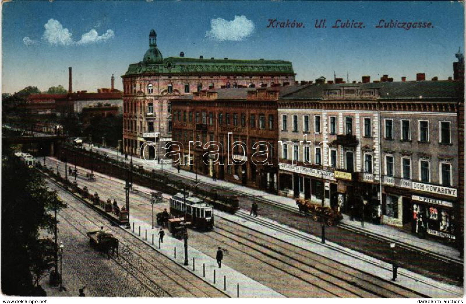 T2/T3 1915 Kraków, Krakkau, Krakkó; Ul. Lubicz / Lubiczgasse / Street View, Tram, Shops, Pharmacy (EK) - Non Classés