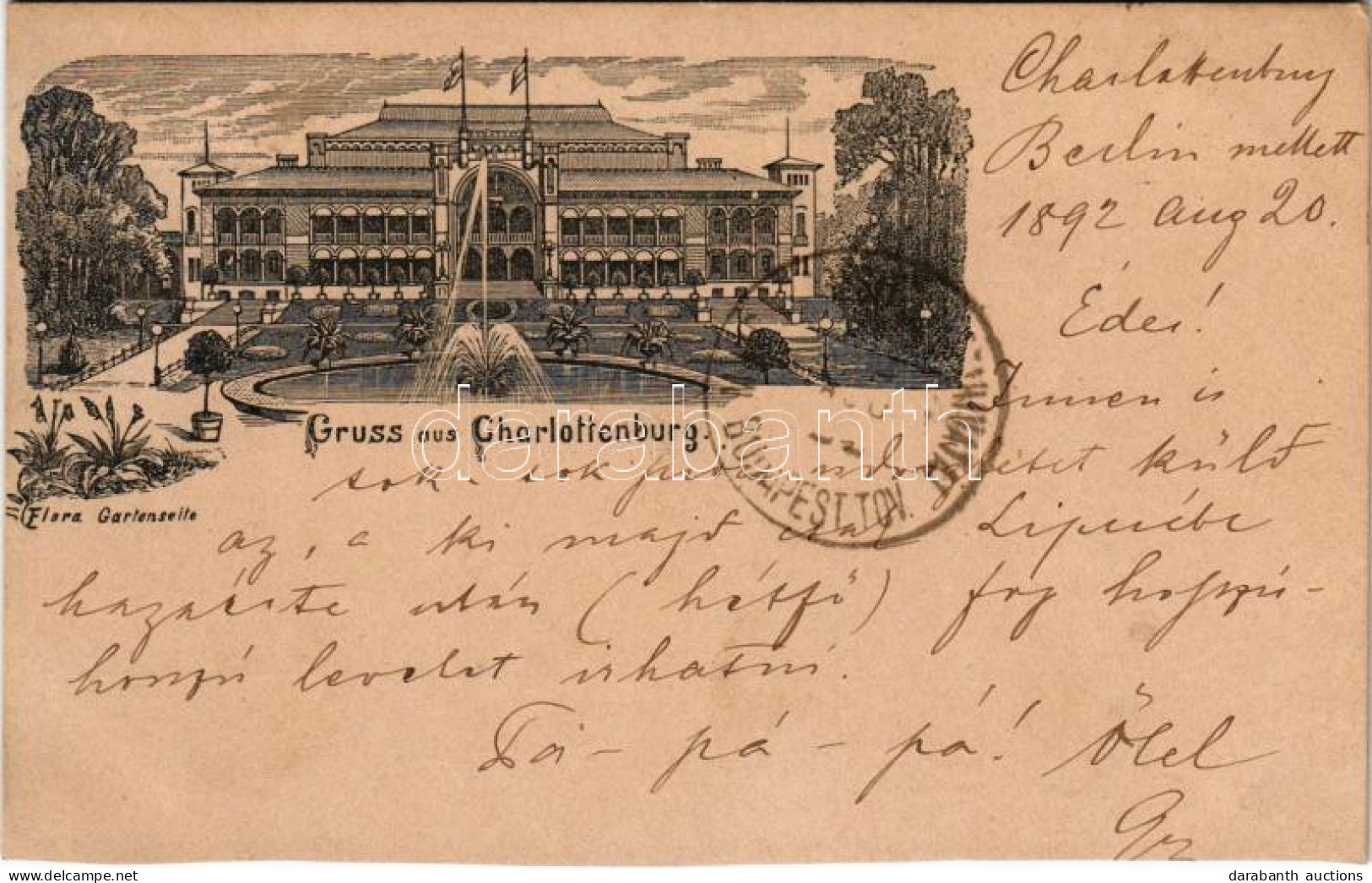 T4 1892 (Vorläufer!!!) Berlin, Charlottenburg, Flora Gartenseite. Very Early Litho Postcard! (cut) - Ohne Zuordnung