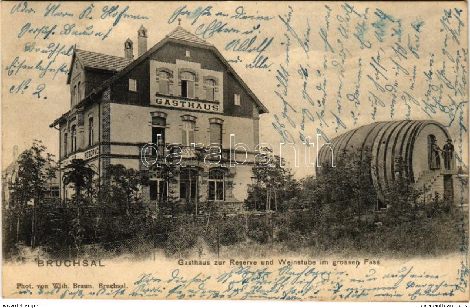 T2/T3 1904 Bruchsal, Gasthaus Zur Reserve Und Weinstube Im Grossen Fass (EK) - Non Classés