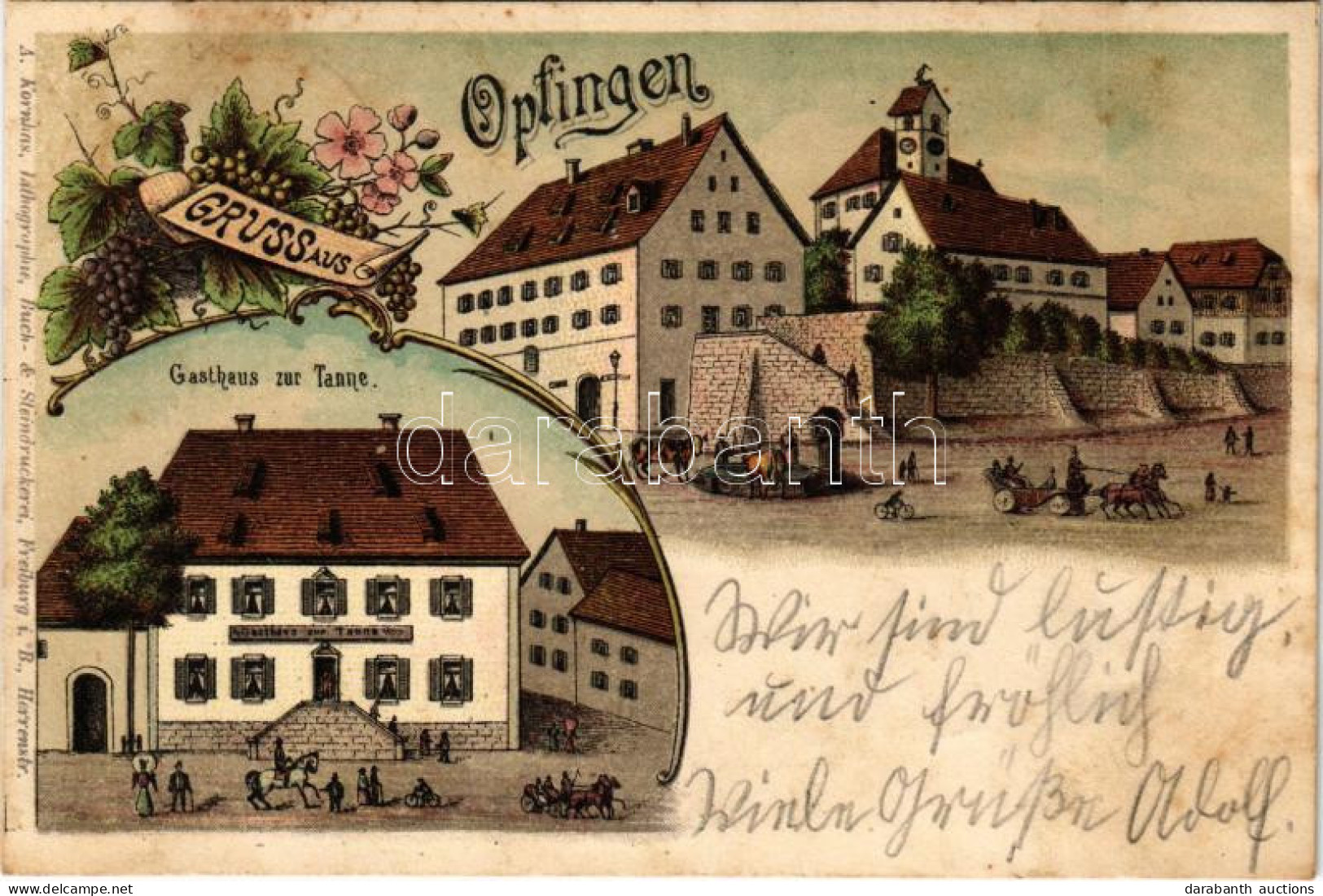 T3 1904 Opfingen (Freiburg Im Breisgau), Gasthaus Zur Tanne. Art Nouveau, Floral, Litho (fl) - Non Classificati