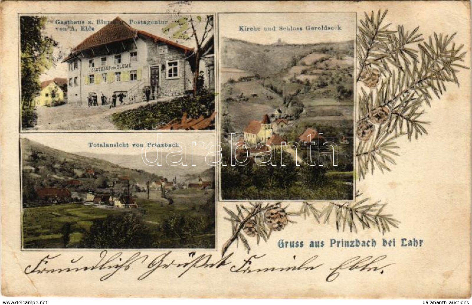 T3 1907 Prinzbach Bei Lahr (Biberach), Gasthaus Z. Blume U. Postagentur Von A. Eble, Kirche Und Schloss Geroldseck, Tota - Ohne Zuordnung