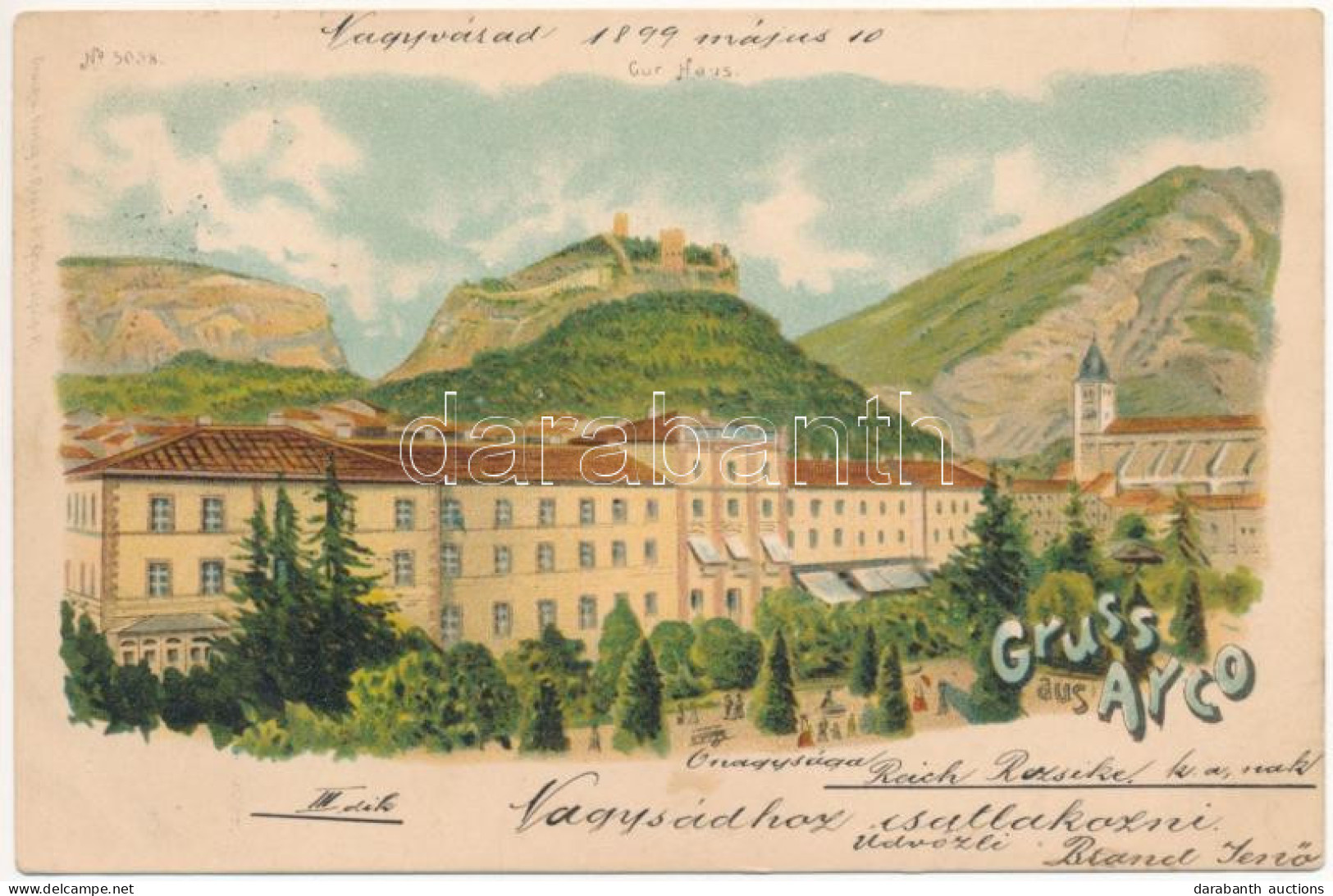 T2/T3 1899 (Vorläufer) Arco (Südtirol), Curhaus / Spa Hotel. Regel & Krug No. 5058. Art Nouveau, Litho (fl) - Non Classés