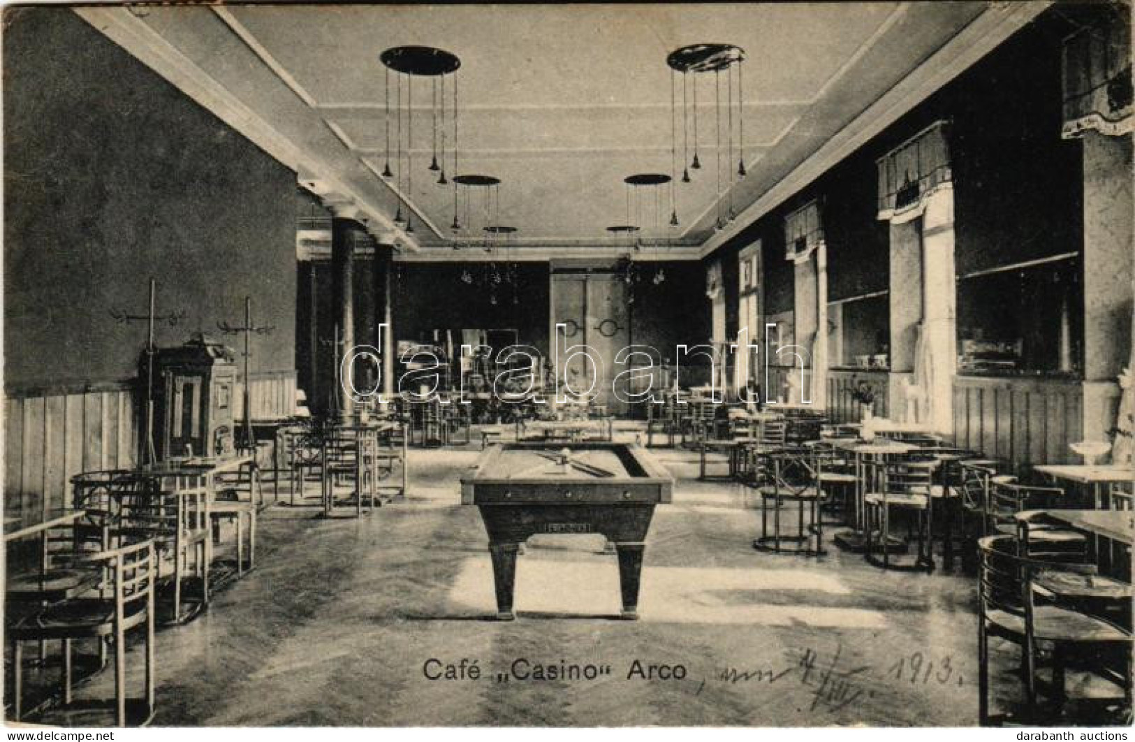 T2/T3 1913 Arco (Südtirol), Café Casino, Interior With Pool Table (EK) - Ohne Zuordnung