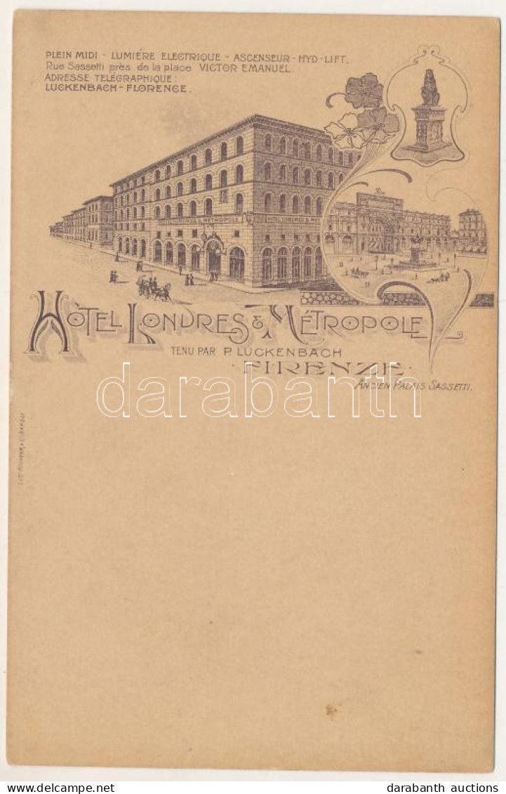 ** T2 Firenze, Florence; Hotel Metropole & Londres, Tenu Par P. Luckenbach. Richter & Co. Art Nouveau, Floral - Ohne Zuordnung