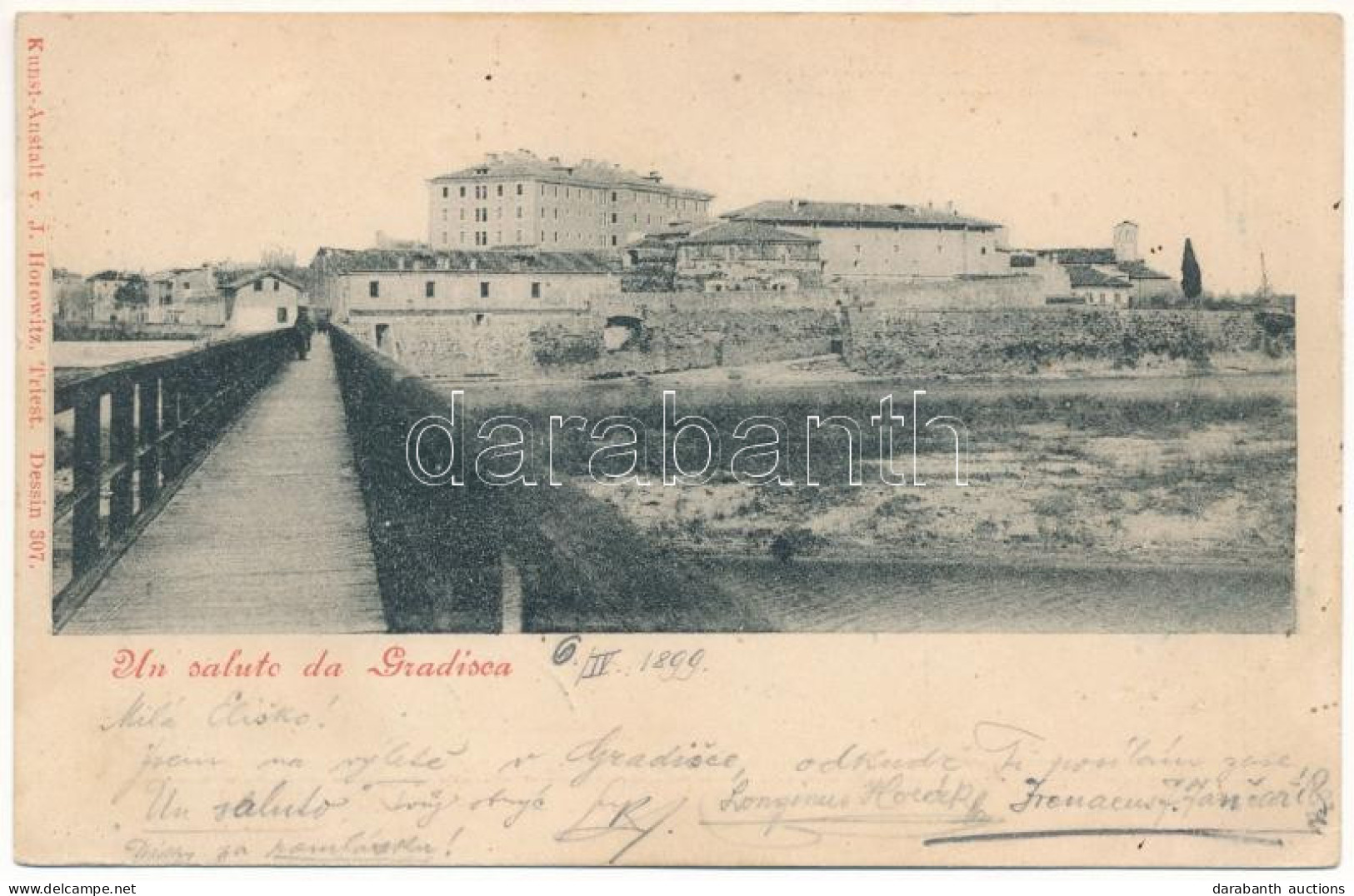 T2/T3 1899 (Vorläufer) Gradisca, Gradiska (Küstenland); General View, Bridge. Kunst-Anstalt V. J. Horowitz (Trieste) (fl - Unclassified