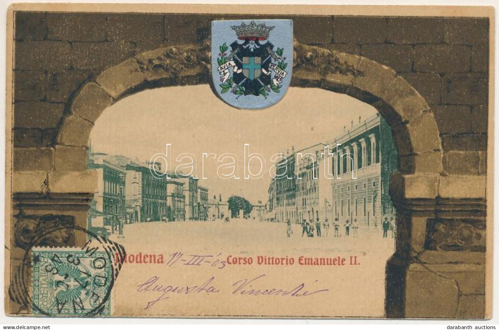 T2/T3 1903 Modena, Corso Vittorio Emanuele II. Cromo Fototipie Enrico Genta / Street. Art Nouveau, Litho Coat Of Arms, T - Non Classés