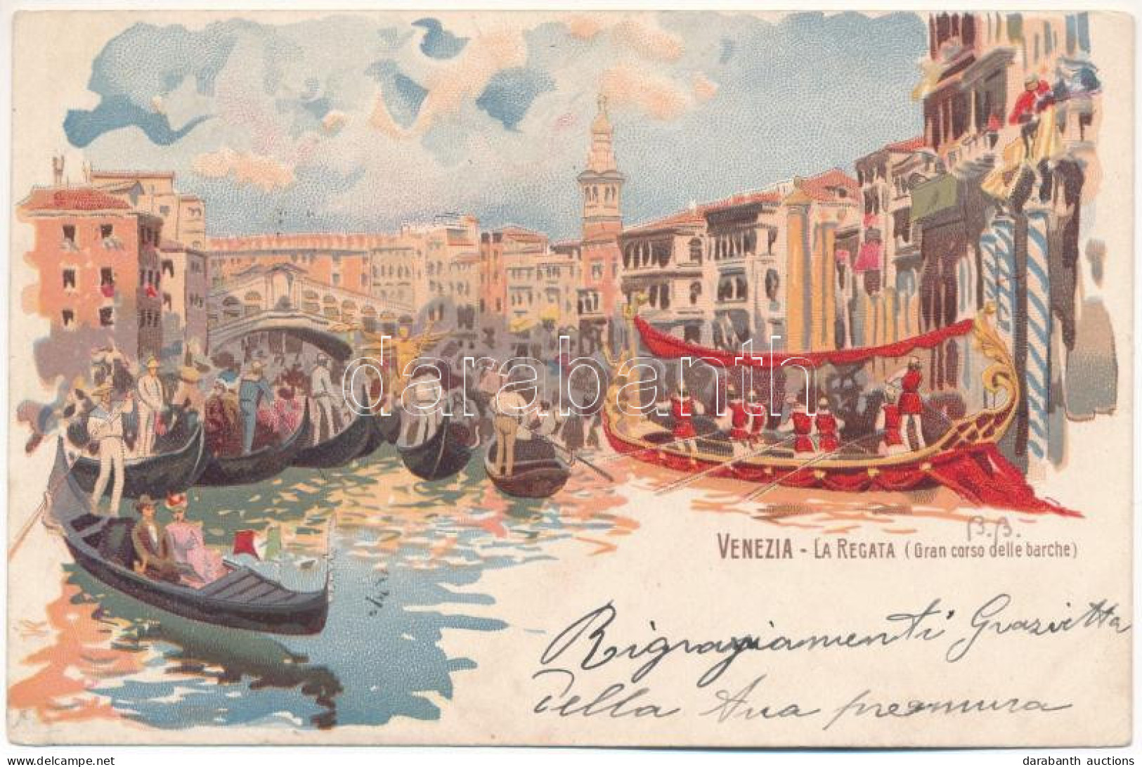 T2/T3 Venezia, Venice, Venedig; La Regata, Gran Corso Delle Barche / The Historic Regatta. F. Guggua Litho - Unclassified