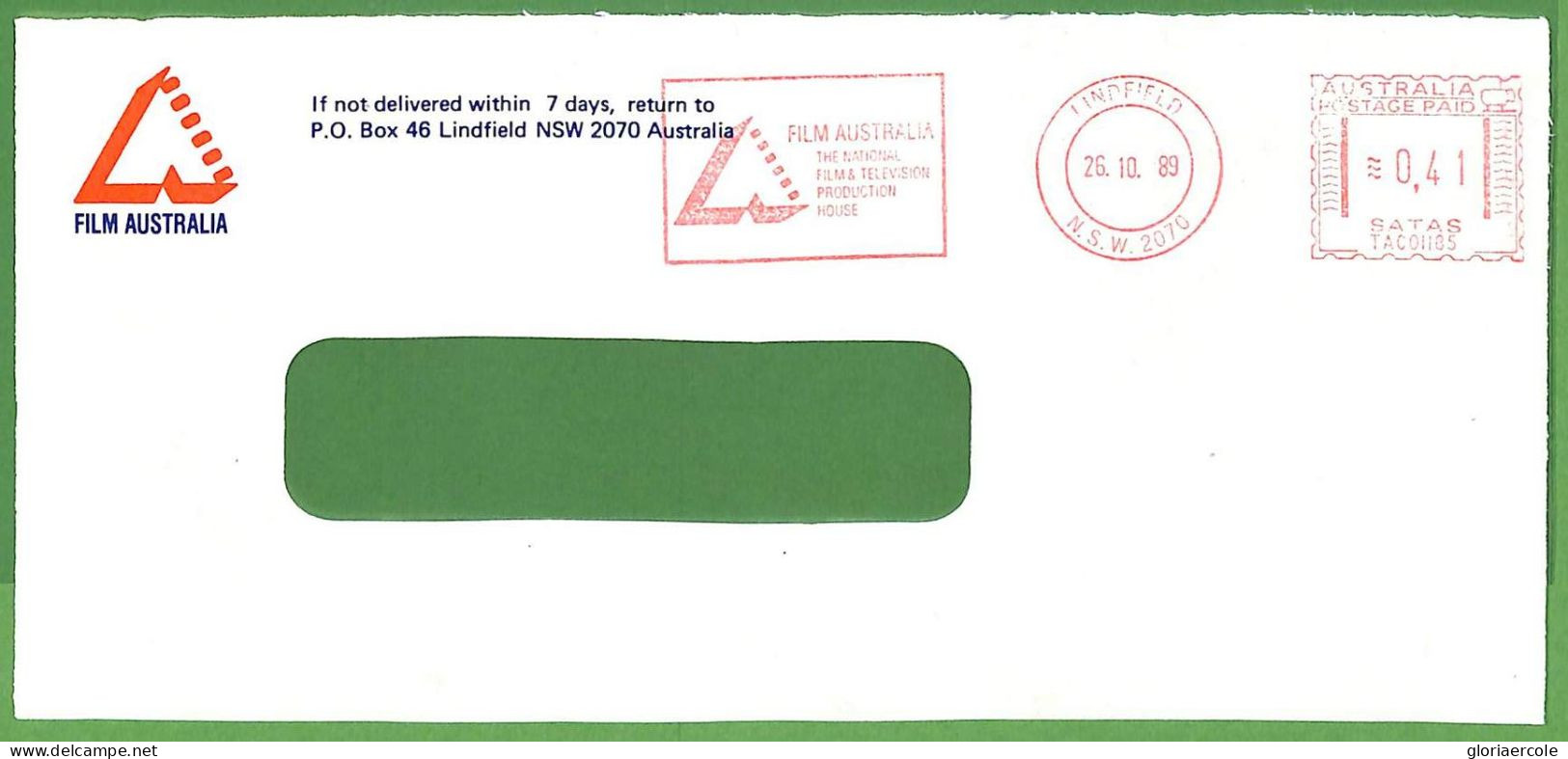 ZA1564 - AUSTRALIA - POSTAL HISTORY - Mechanical Postmark FILM Television 1989 - FRONT - Postmark Collection