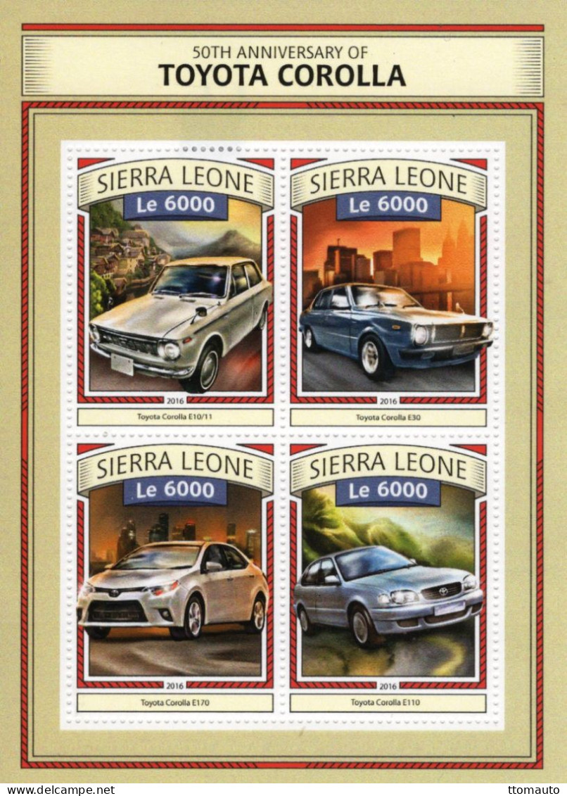 Sierra Leone 2016  -  50e Anniversaire De La TOYOTA COROLLA  -  4v MS  Neuf/Mint MNH - Auto's