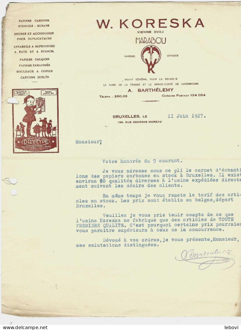 WIEN XVII.I Ets. W. KORESKA Fabrik Chemisch Präparierter Papiere Und Papierwaren – Lot De 3 Documents Commerciaux (1927) - Österreich