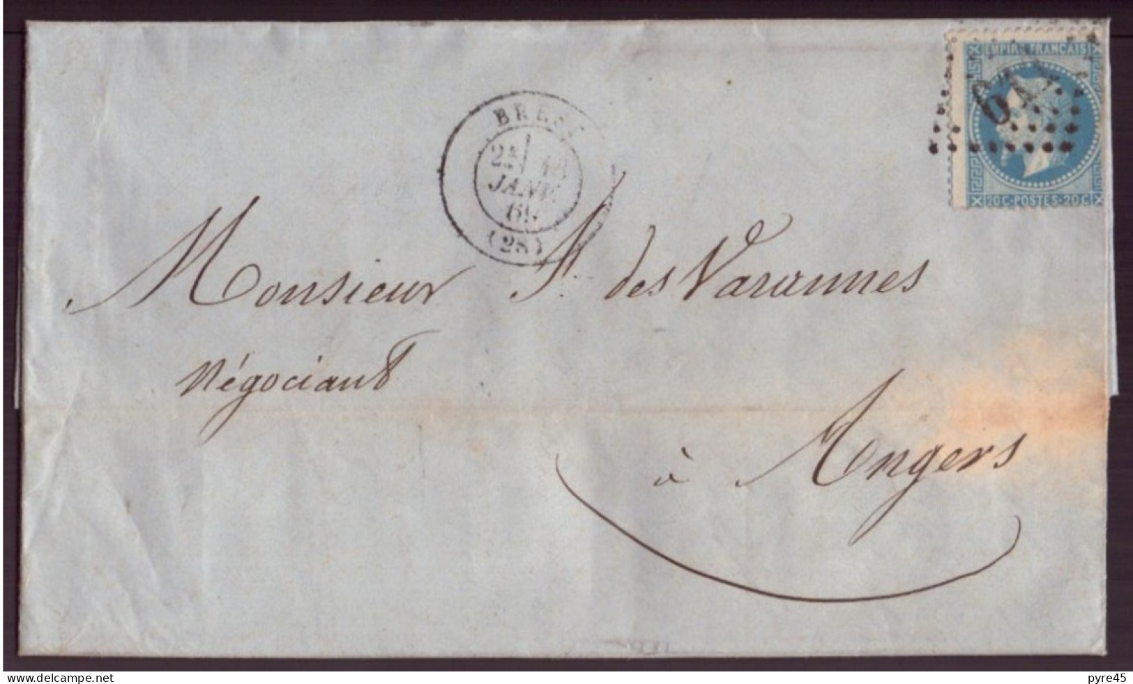 Lettre Manuscrite Du 12 Janvier 1869, LGC 611, Brest Pour Angers - Manuskripte