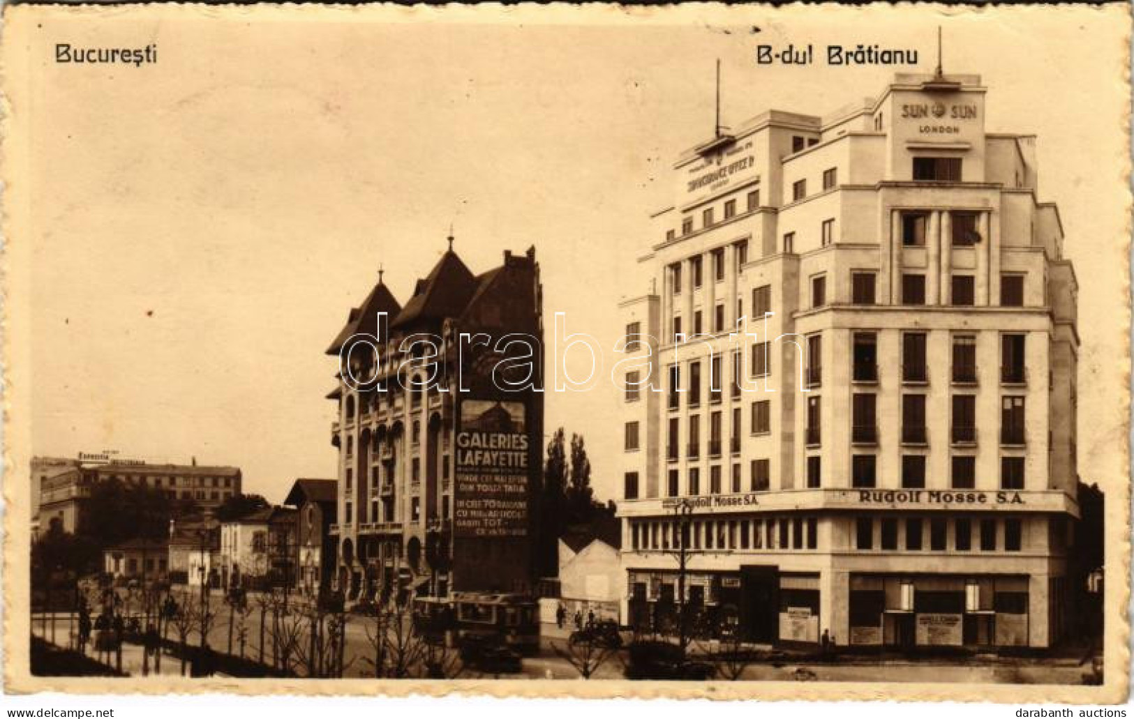 T2/T3 1933 Bucharest, Bukarest, Bucuresti, Bucuresci; B-dul Bratianu, Rudolf Mosse S.A., Sun Insurance Office Ltd. Londo - Zonder Classificatie