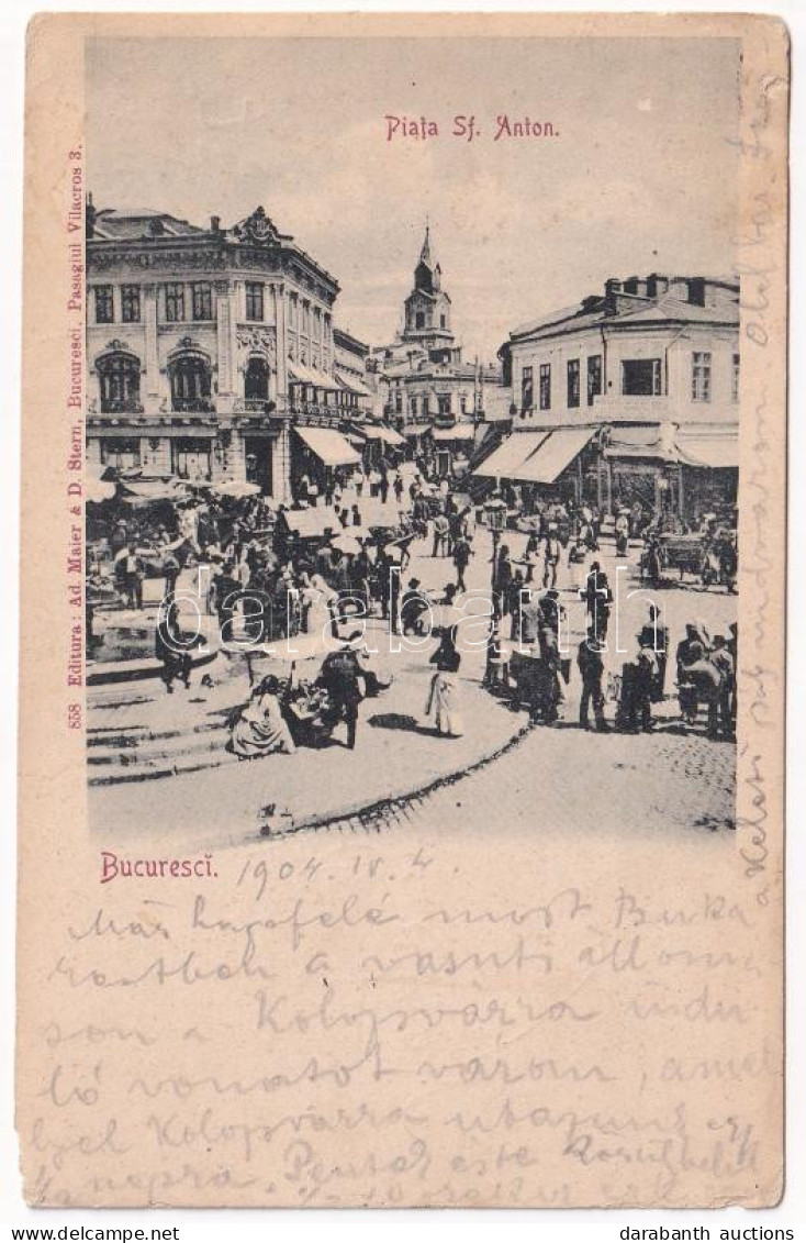 * T3/T4 1904 Bucharest, Bukarest, Bucuresti, Bucuresci; Piata Sf. Anton / Square, Market (wet Damage) - Zonder Classificatie