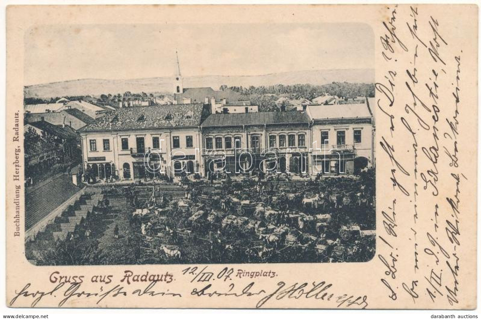 T2/T3 1907 Radauti, Radóc, Radautz (Bukovina, Bucovina, Bukowina); Ringplatz / Market Square, Beer Hall, Shop Of Feibel  - Unclassified