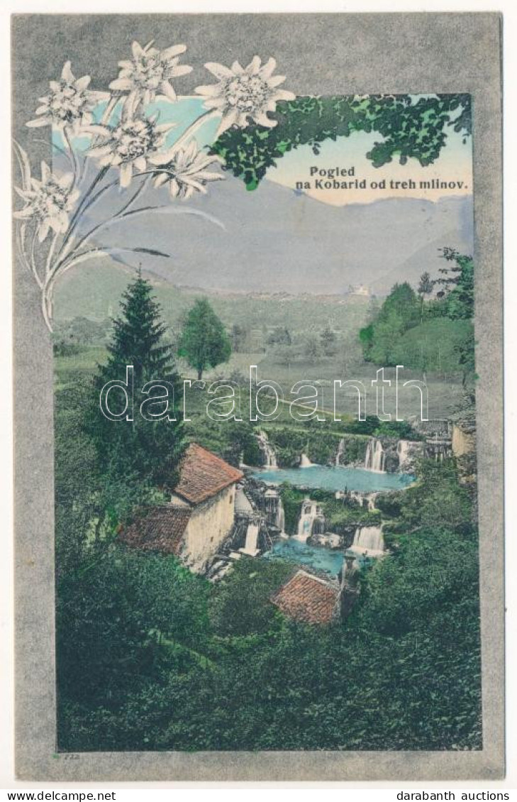T3 Kobarid, Karfreit, Caporetto; Treh Mlinov / Mills. Art Nouveau, Floral (wet Damage) - Unclassified