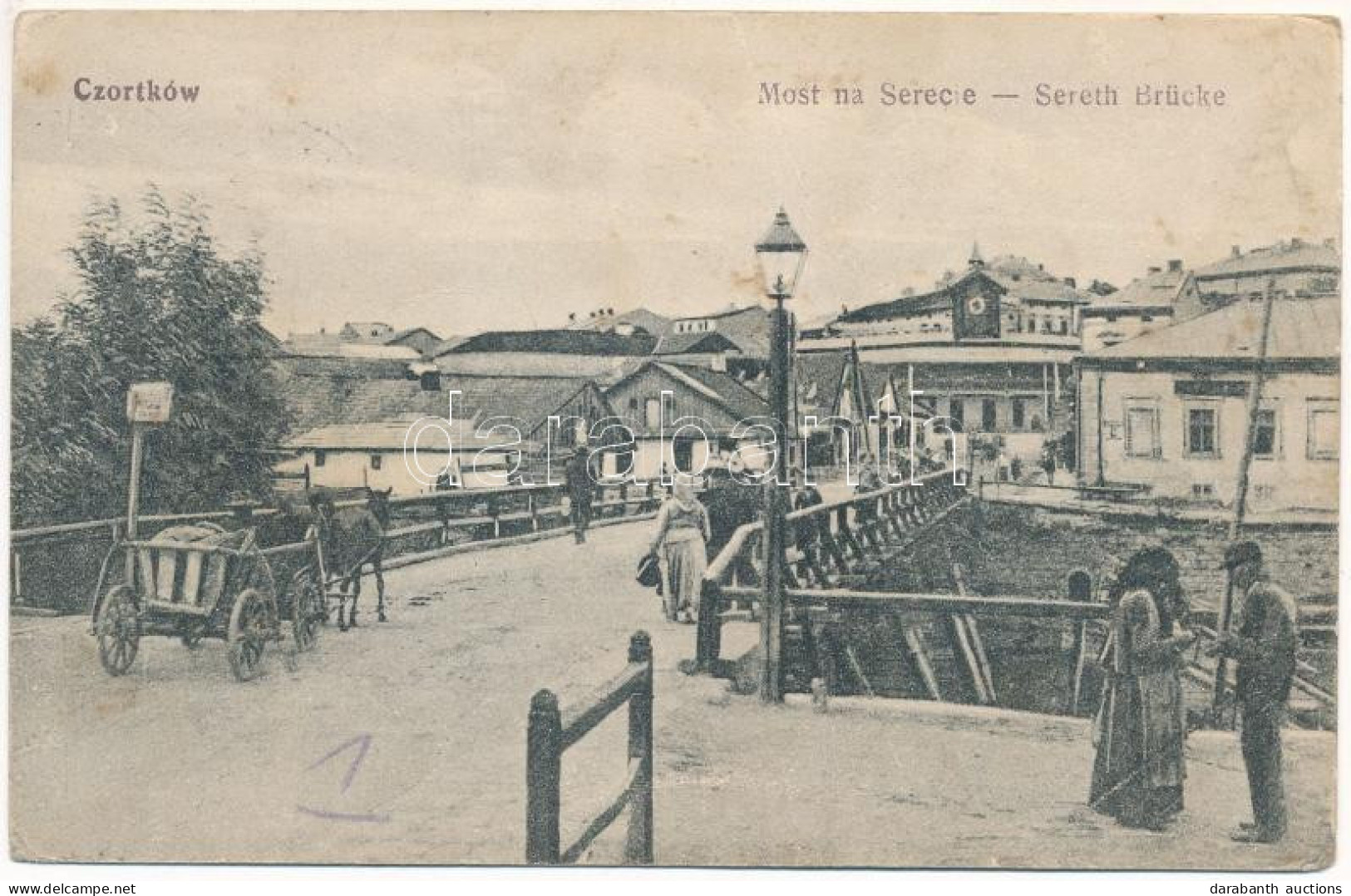 T2/T3 1918 Chortkiv, Csortkiv, Czortków; Most Na Serecie / Sereth Brücke / Seret River Bridge + "K.u.k. Traingruppenkomm - Ohne Zuordnung