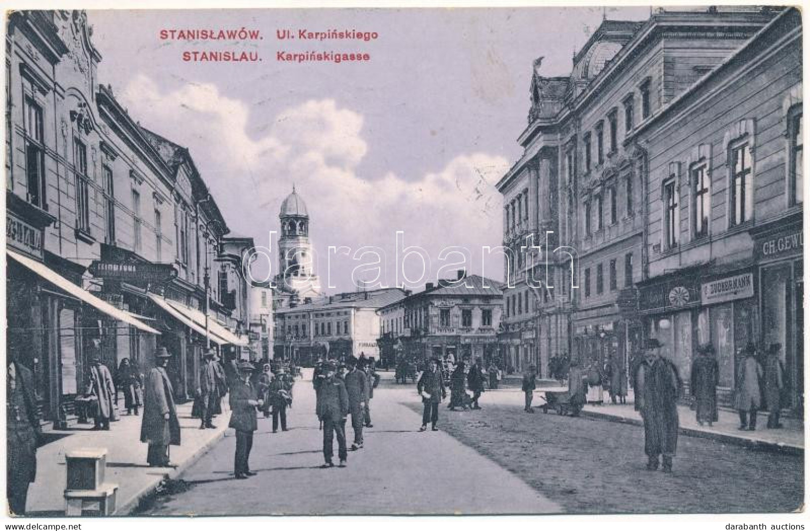 T2/T3 1914 Ivano-Frankivsk, Stanislawów, Stanislau; Ul. Karpinskiego / Karpinskigasse / Street View, Shops Of Feldmann,  - Zonder Classificatie