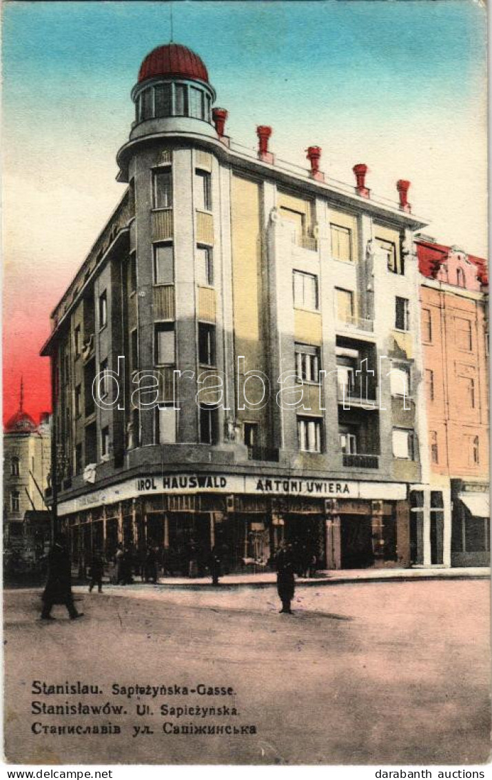 T2/T3 1917 Ivano-Frankivsk, Stanislawów, Stanislau; Sapiezynska-Gasse / Ul. Sapiezynska / Street View, Shops Of Hauswald - Ohne Zuordnung