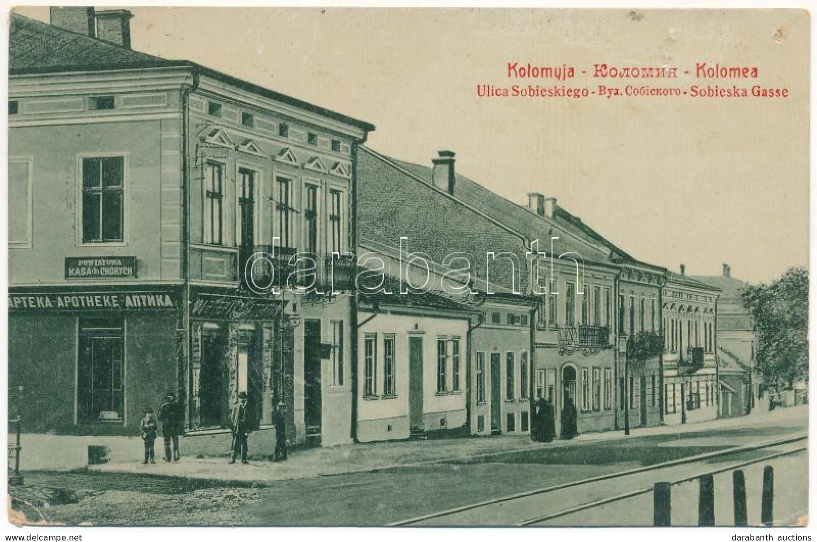 T4 1915 Kolomyia, Kolomyja, Kolomyya, Kolomea; Ulica Sobieskiego / Sobieska Gasse, Apotheke / Street View, Pharmacy. W.L - Ohne Zuordnung