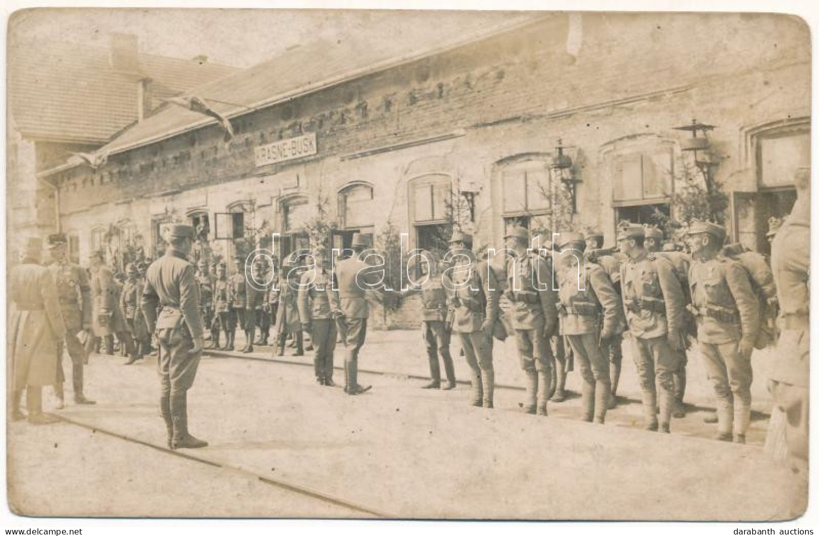 * T3 Krasne, Krasne-Busk (Lviv, Lwów, Lemberg); Vasútállomás Osztrák-magyar Katonákkal / WWI K.u.K. Military, Soldiers A - Ohne Zuordnung