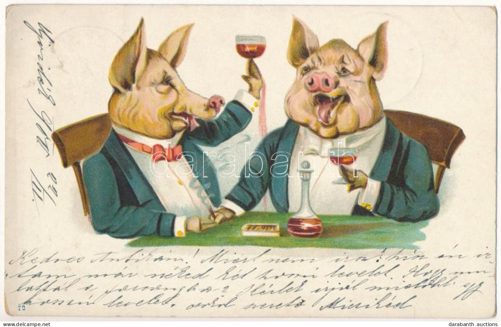 T2/T3 1900 Pig Gentlemen Drinking And Smoking. Litho (EB) - Ohne Zuordnung
