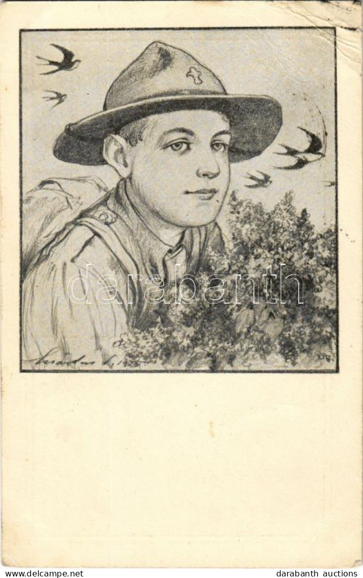 T3 1926 Cserkész Művészlap. Kiadja A Magyar Cserkészszövetség Kiadóvállalta / Hungarian Boy Scout Art Postcard S: Márton - Unclassified