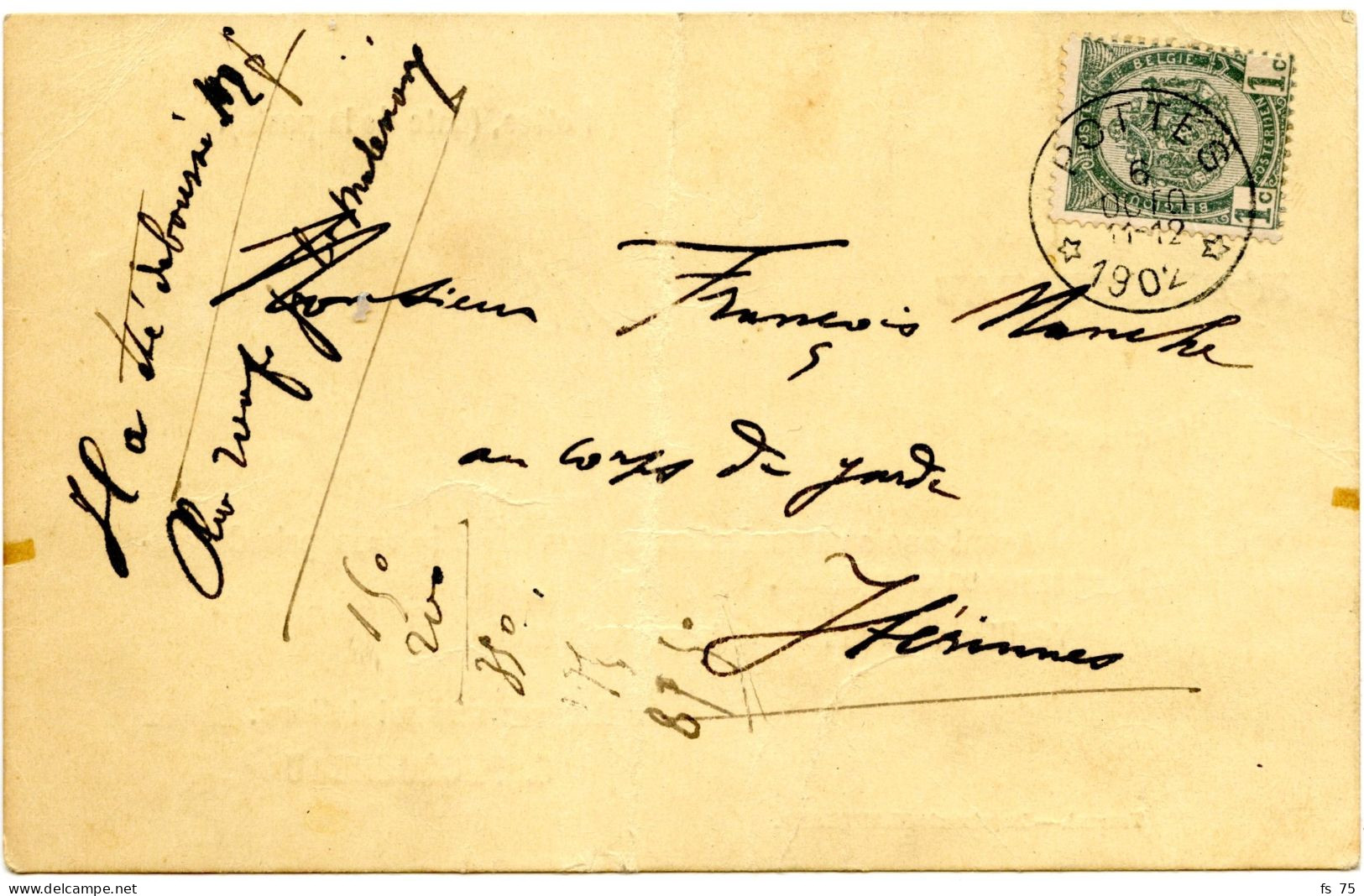 BELGIQUE - COB 53 SIMPLE CERCLE RELAIS A ETOILES POTTES SUR CARTE POSTALE, 1902 - Postmarks With Stars