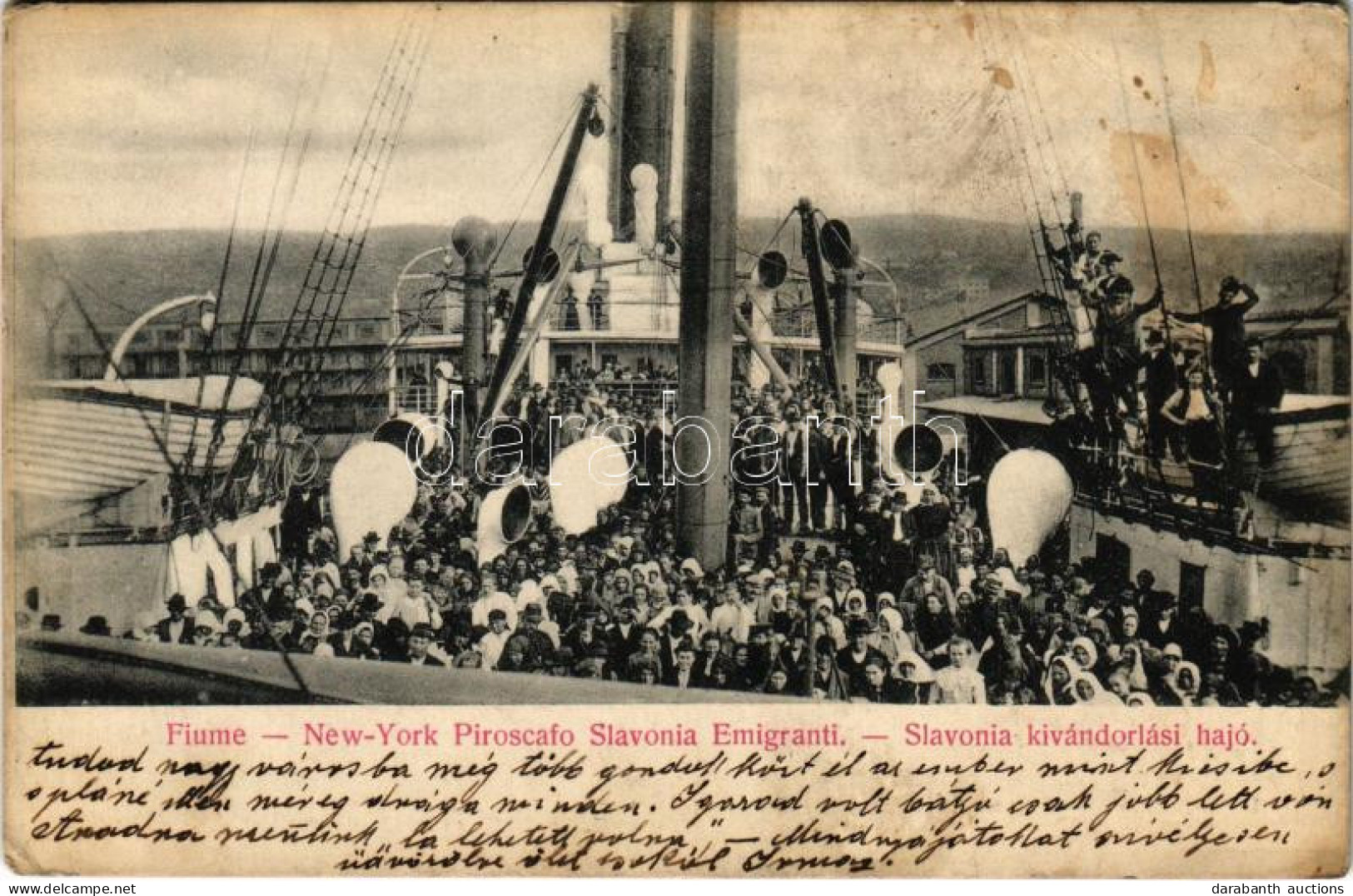* T3 1906 Fiume, Rijeka; Fiume-New York Piroscafo Slavonia Emigranti / SLAVONIA Kivándorlási Hajó. D.K. Bp. 882. Sz. / C - Ohne Zuordnung