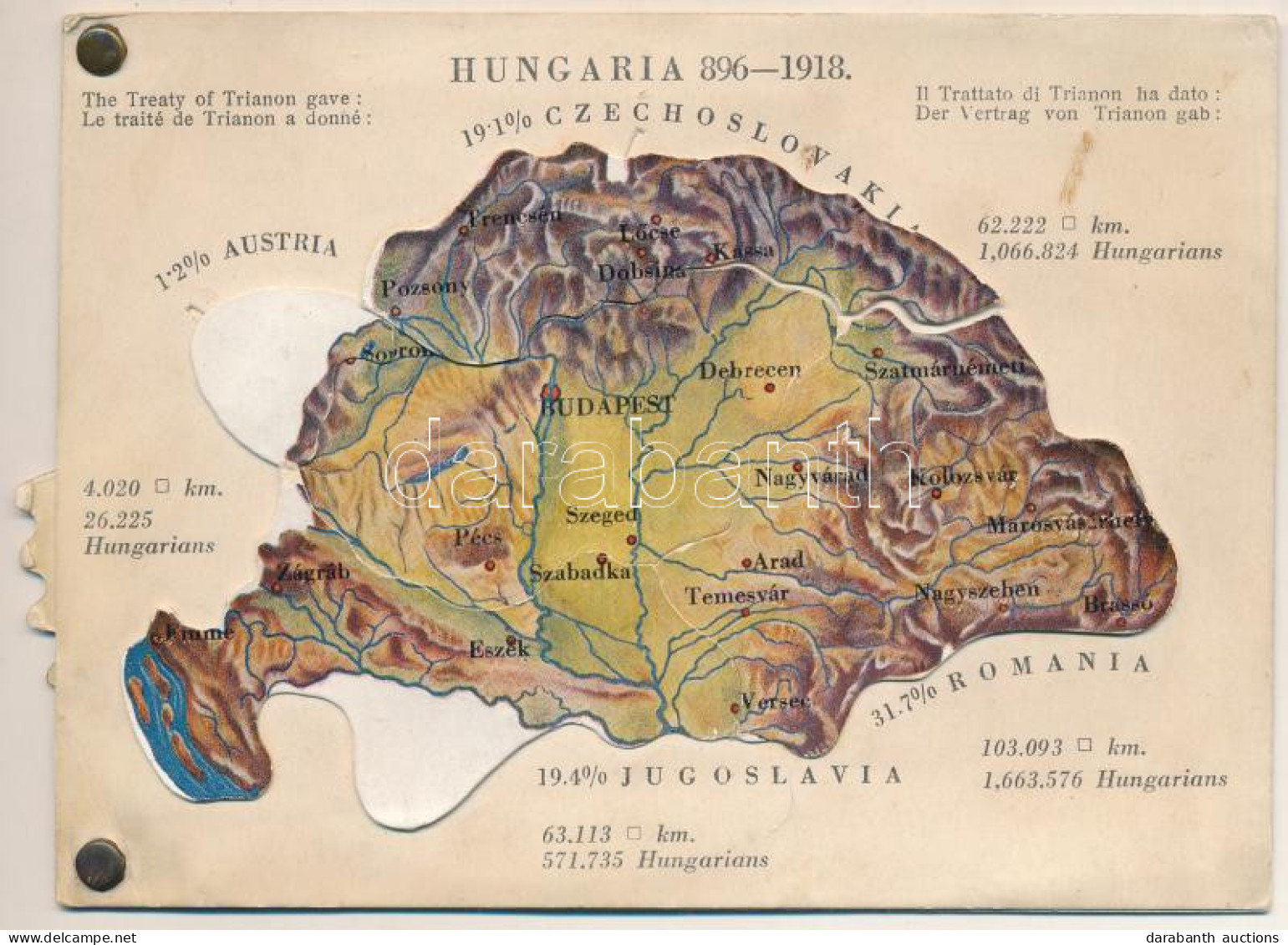 ** T2/T3 Hungaria 896-1918 - Mechanikus Térképes Irredenta Lap / Map Of Hungary, Irredenta Mechanical Postcard. Publishe - Non Classificati