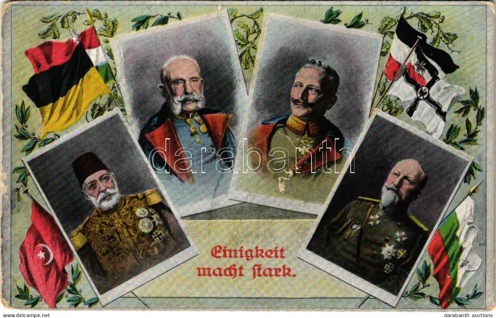 T3 1916 Enigkeit Macht Stark / WWI Central Powers Military Propaganda With Mehmed V, Ferdinand I Of Bulgaria, Wilhelm II - Unclassified