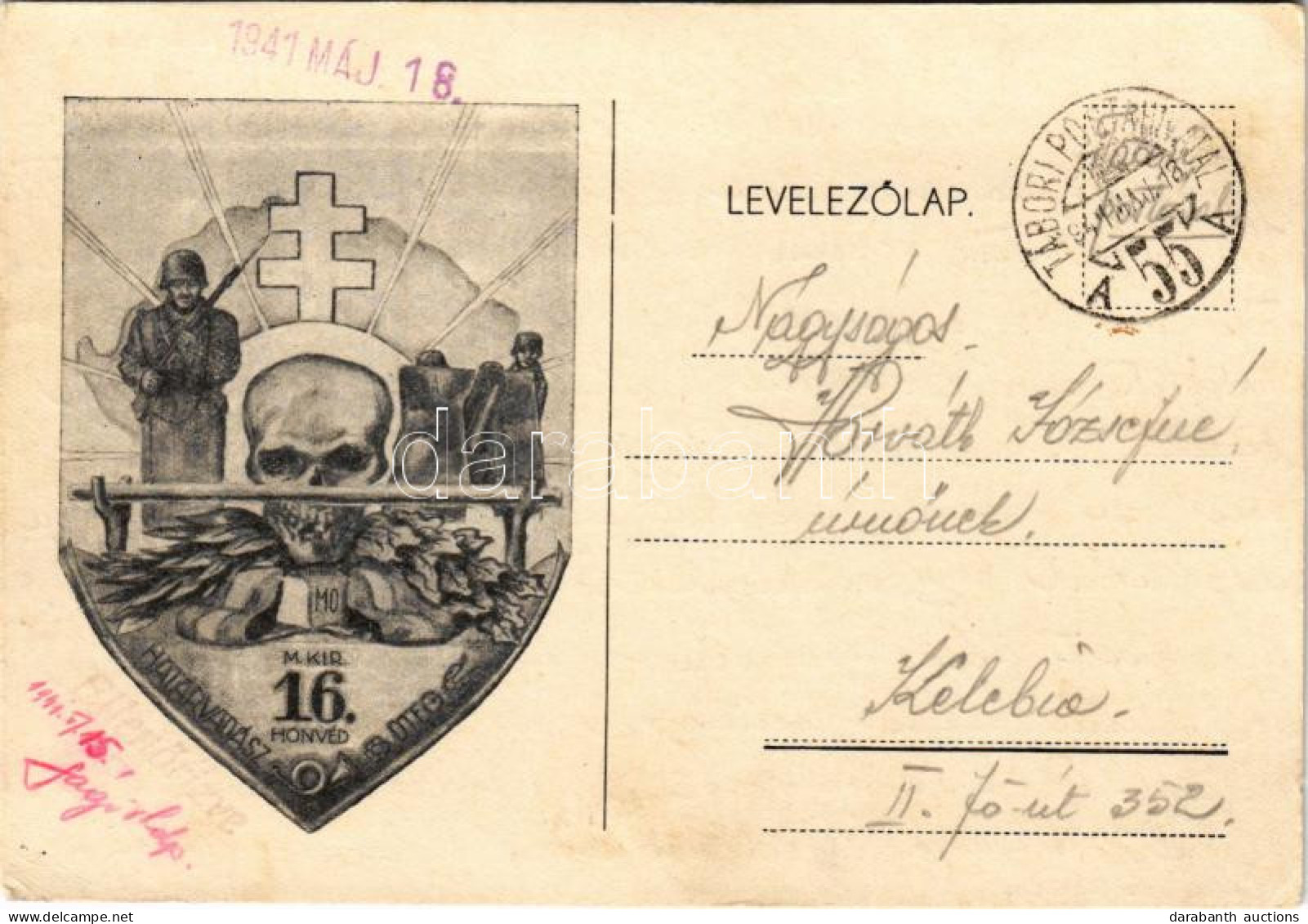 T2/T3 1941 A M. Kir. 16. Honvéd Határvadász üteg Sapkajelvényének Képe / WWII Hungarian Military Art Postcard, Border Gu - Unclassified