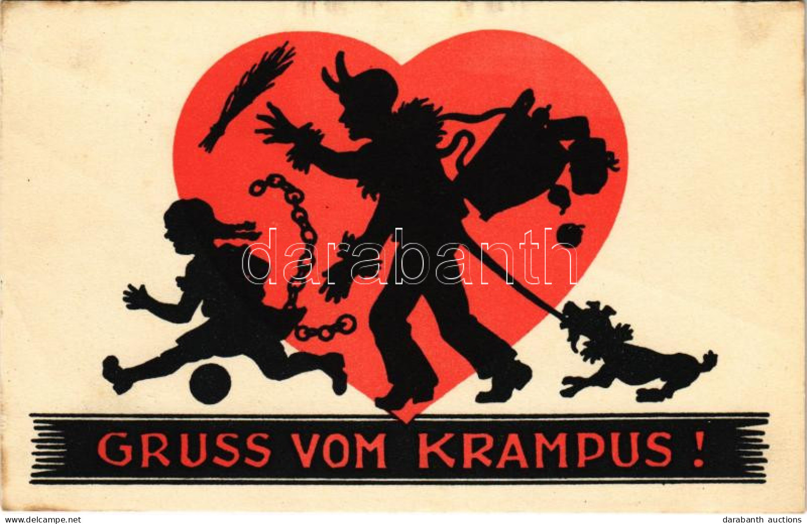 ** T2/T3 Gruss Vom Krampus! / Krampus With Birch, Chains And Dog, Silhouette (fa) - Zonder Classificatie