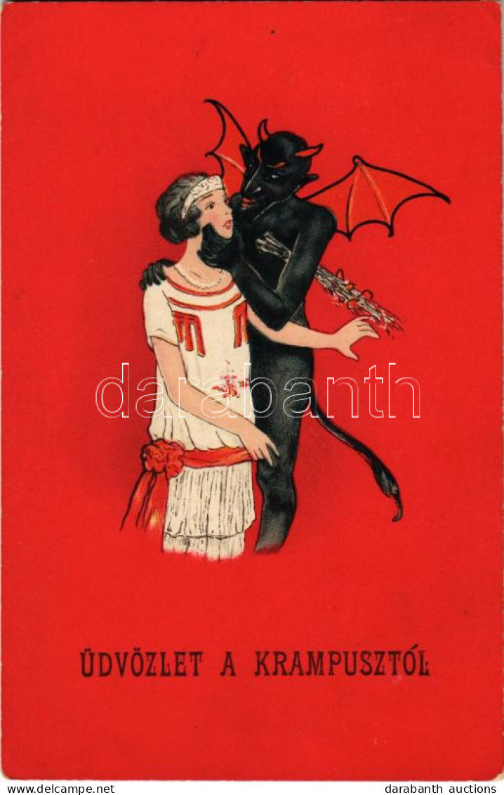 * T2/T3 Üdvözlet A Krampusztól / Krampus Greeting. SB 7102. Litho (ázott / Wet Damage) - Ohne Zuordnung