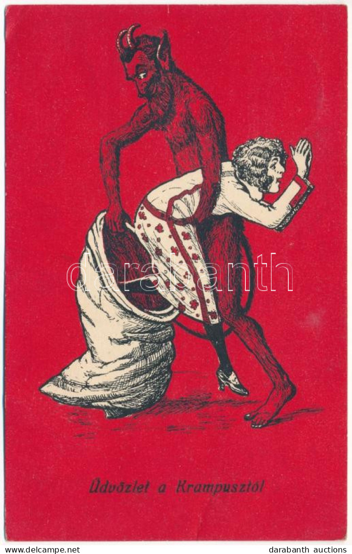 T3/T4 Üdvözlet A Krampusztól / Krampus Greeting. C.H.W. VIII/2. 2502-26. (ázott / Wet Damage) - Sin Clasificación