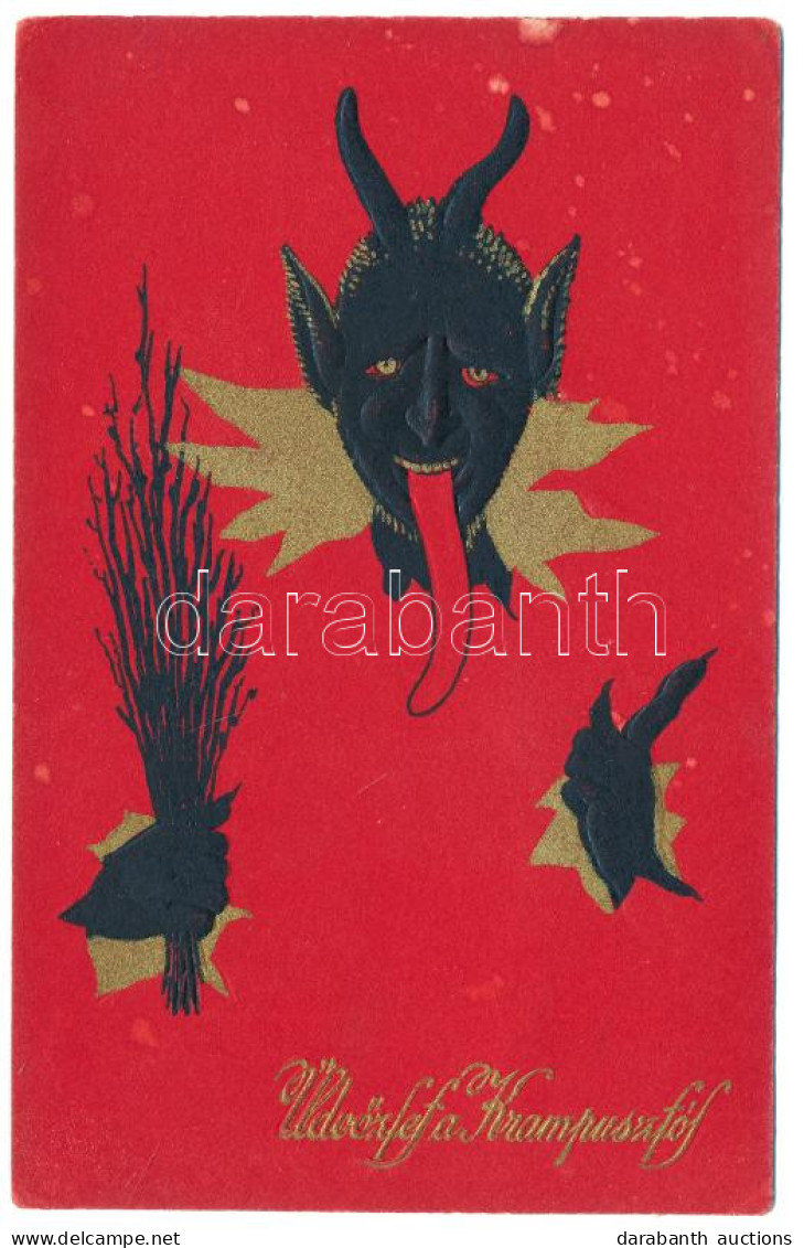 T2/T3 1921 Üdvözlet A Krampusztól! Dombornyomott / Krampus Greeting, Embossed. K. Ph. W. II. 42. (EK) - Non Classificati