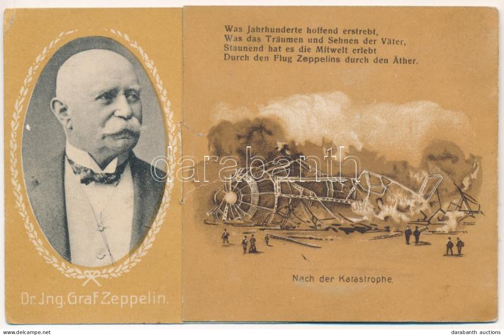 ** T4 Dr. Ing. Graf Zeppelin. Nach Der Katastrophe / Zeppelin Léghajó A Katasztrófa Után. Kinyitható Szecessziós Litho M - Non Classés