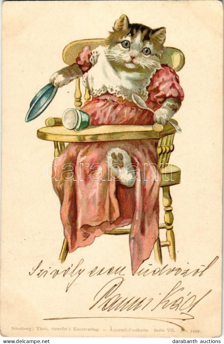 T2/T3 1899 (Vorläufer) Hungry Baby Cat. Theo. Stroefer's Kunstverlag. Aquarell-Postkarte Serie VII. No. 5499. Litho - Unclassified