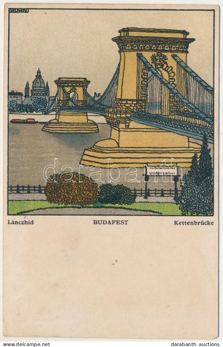 T2/T3 1918 Budapest, Lánchíd / Kettenbrücke. Wiener Werkstätte No. 458. S: Franz Kuhn - Unclassified