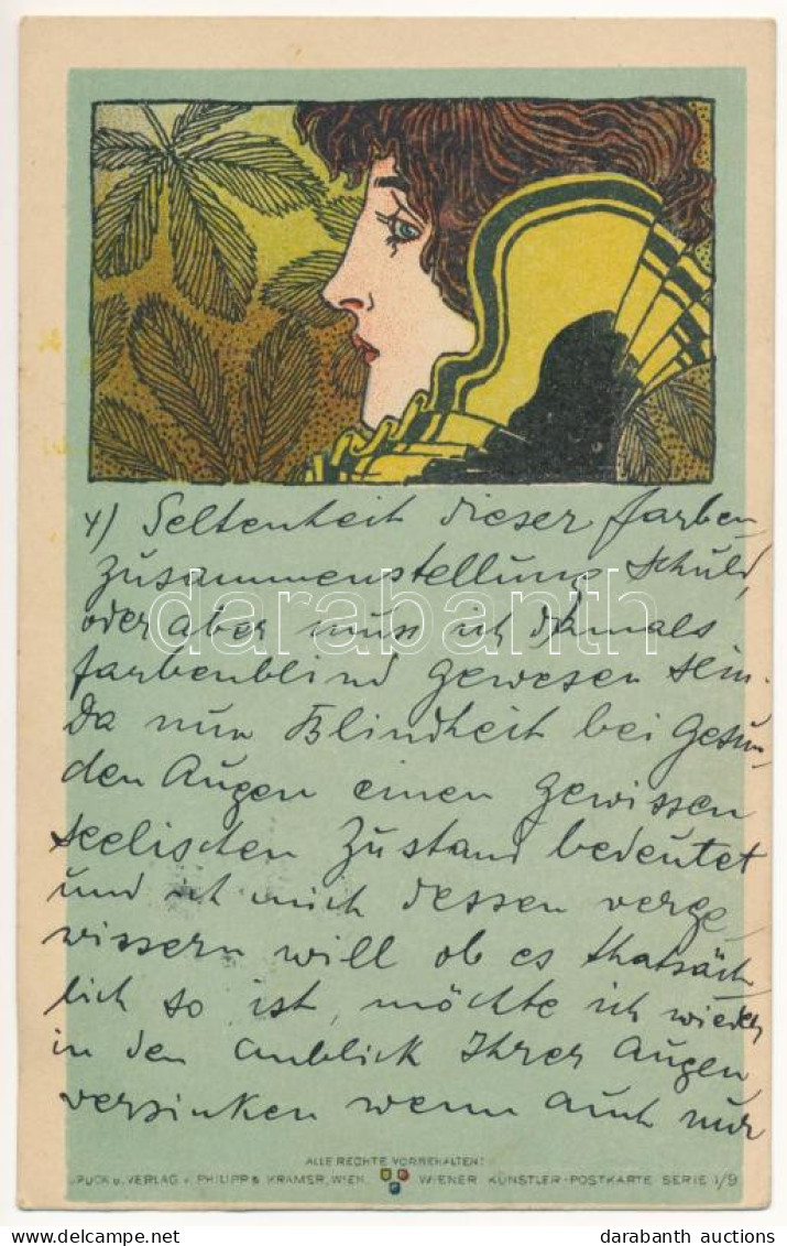 T2/T3 1899 (Vorläufer) Art Nouveau Lady. Philipp & Kramer Wiener Künstler-Postkarte Serie I/9. S: Koloman Moser - Ohne Zuordnung